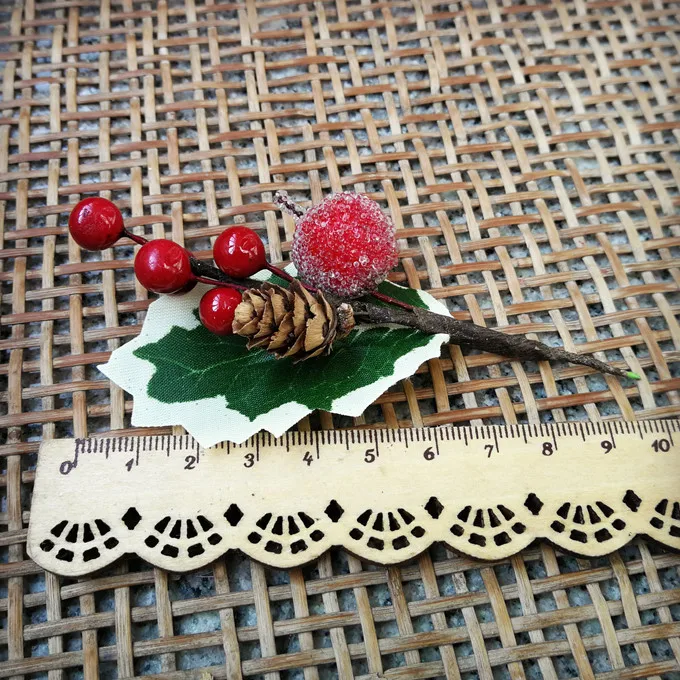 5pcs Artificial Flower Fake Plastic Berry Holly Branches Cherry Wedding Christmas DIY Handmade Table plate Decor Present Packing - купить по