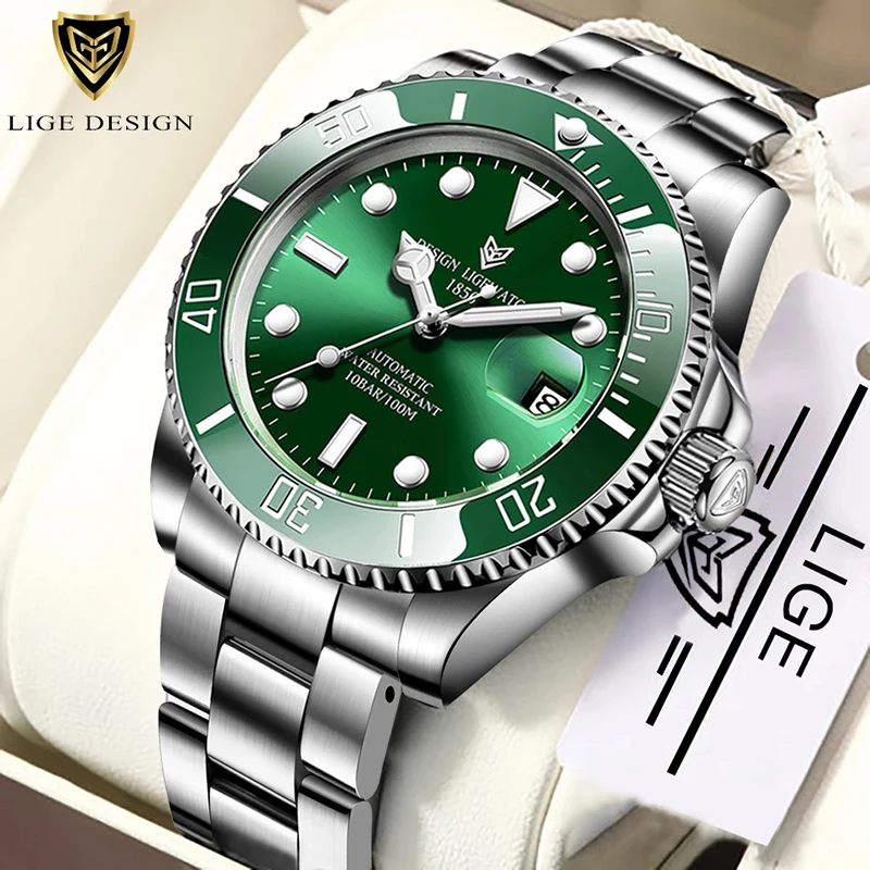 

2021 LIGE Men Automatic Mechanical Clock Fashion Business Waterproof Sapphire Glass Watches For Mens 316L Steel Sport Wristwatch