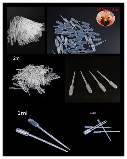 

100 шт., прозрачные пластиковые пипетки, 0,2, 0,5, 1, 2, 3, 4 мл
