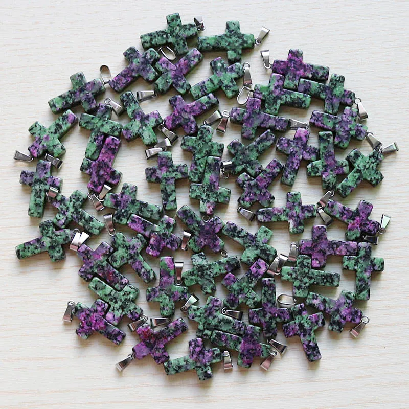 Fubaoying Крест из натурального камня ожерелье бисера для женщин с украшением в виде