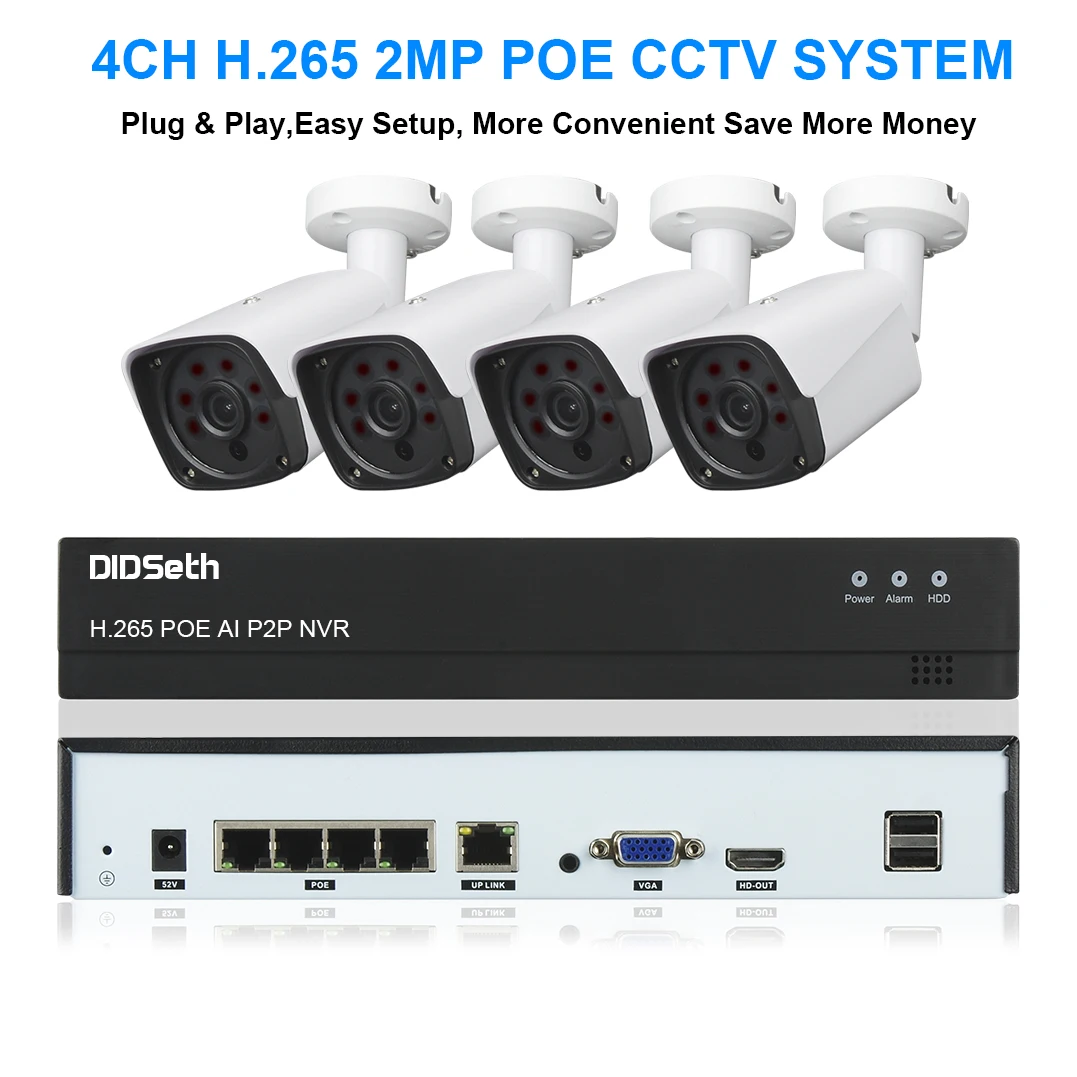 DIDSeth 4CH HD 1080P POE CCTV видео NVR система 4 шт. 2MP POE ip-камера для улицы, водонепроницаемая Домашняя безопасность, комплекты видеонаблюдения