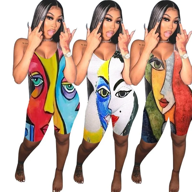 

2021 Hot Sale Fashion Sexy Skinny Print Playsuits for Women Casual One Piece Outfit Jumpsuit Women Donsignet