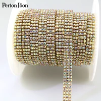 10yards three rows ab rhinestones gold silver trim crystal strass adornment chain on colthing bag shoes sew accessories ml123