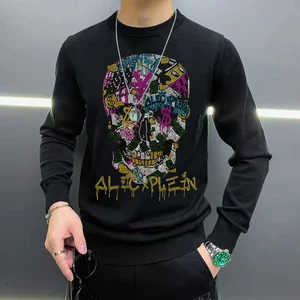 new autumn and winter brand casual mens sweater high quality hot diamond couple slim long sleeved color skull fashion pattern t free global shipping