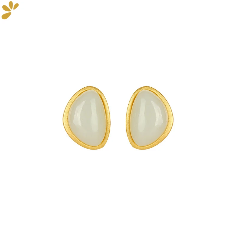 

GEEZENCA S925 Silver Gold Plated Jade Jasper Stud Earrings For Women Geometric Trendy Minimalist Small Earring Fine Jewelry Gift