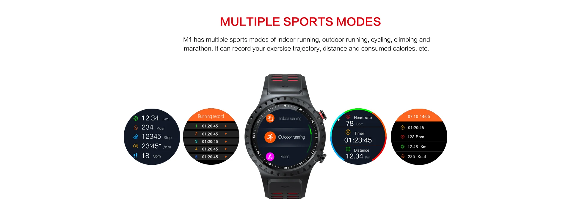 Torntisc Полный Круглый экран 1,3 дюймов M1 Смарт часы gps Android компас с Bluetooth барометр дисплей погоды спортивные умные часы для мужчин