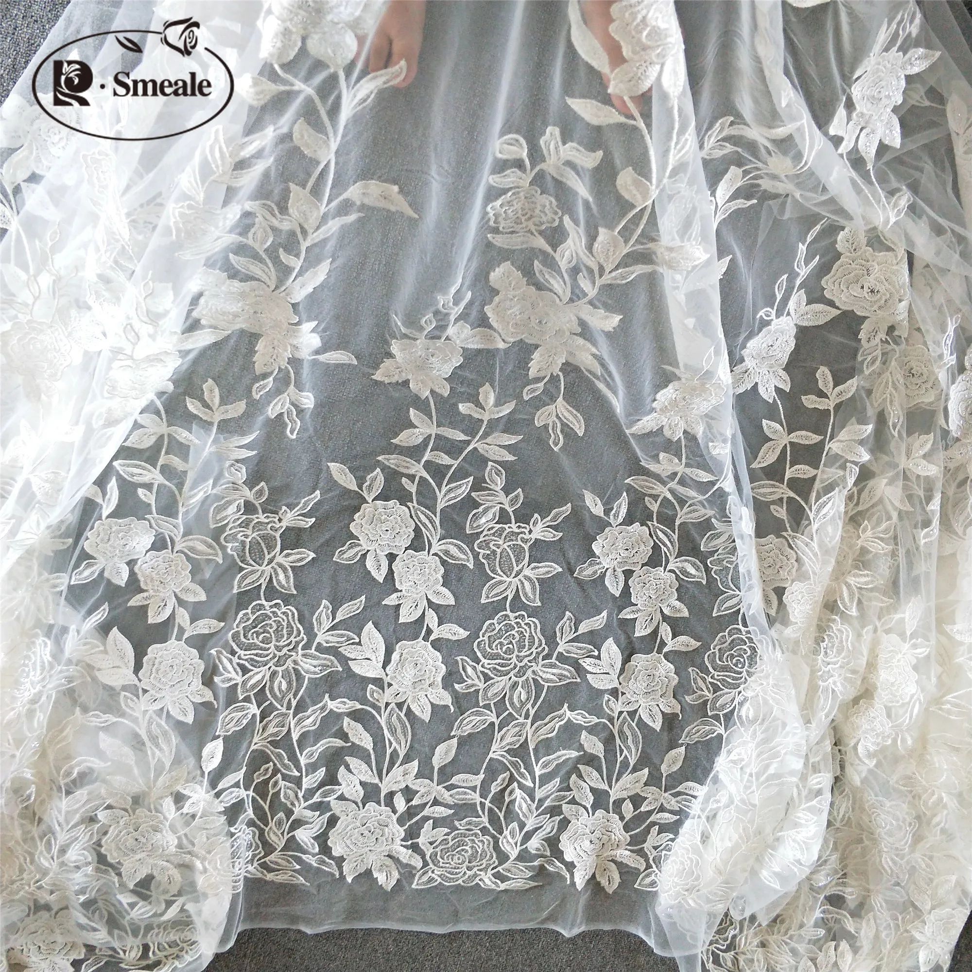 Цветочная блестящая вышитая кружевная ткань для свадебного платья аксессуары