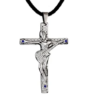 skqir guitar cross pendants necklaces men women jewelry stainless steel chain jewelry leather chain necklace christian crucifix