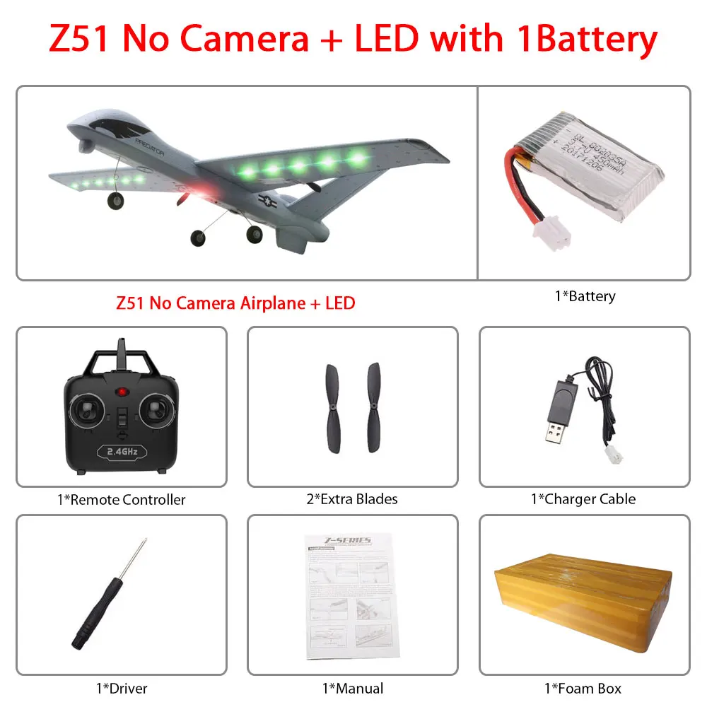 Z51-Led 1B foam box Радиоуправляемый самолет Z51 из ЕПП-пены с HD камерой 2 Мп или без камеры, 20 минут в полете - Цвет: Z51-Led 1B foam box