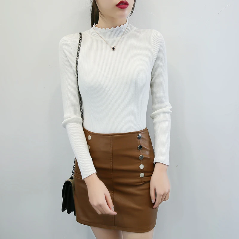 

2019 Fashion Slim Knitted Sweater Women Tops Autumn Winter Turtleneck Pullovers Female Long Sleeve Solid Color pullover Sweater