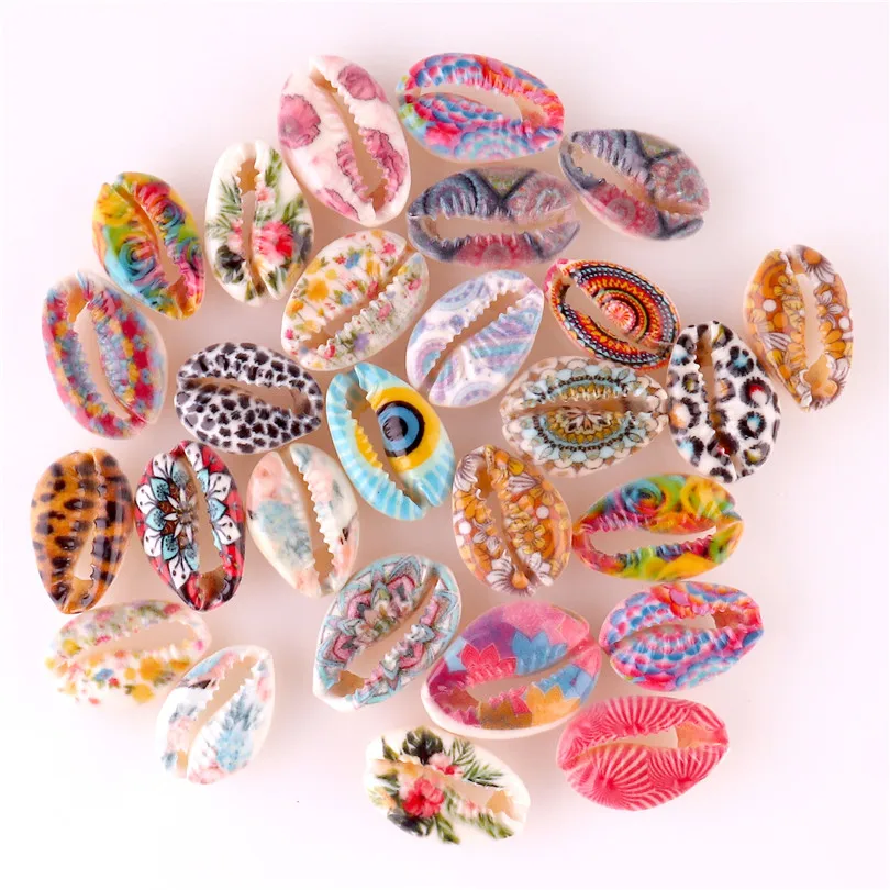 20 шт. печатные Cowrie ракушки бусины без отверстия/непросверленные Красочные для DIY