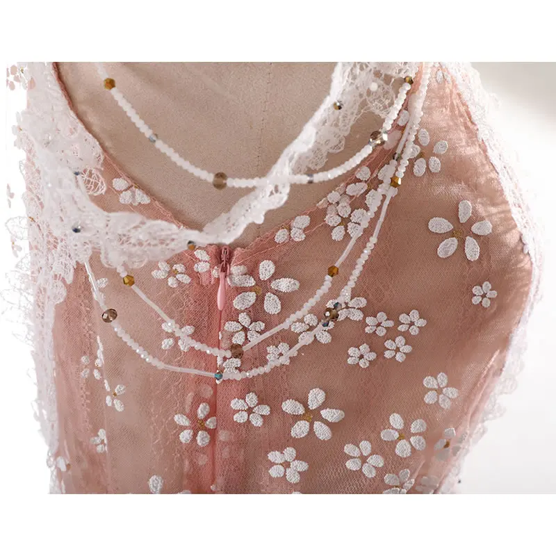 

XITAO Broken Flower Mesh Lace Solid Dress Women 2021 Summer new personality fashion loose o-neck off-shoulder dress CLL1736