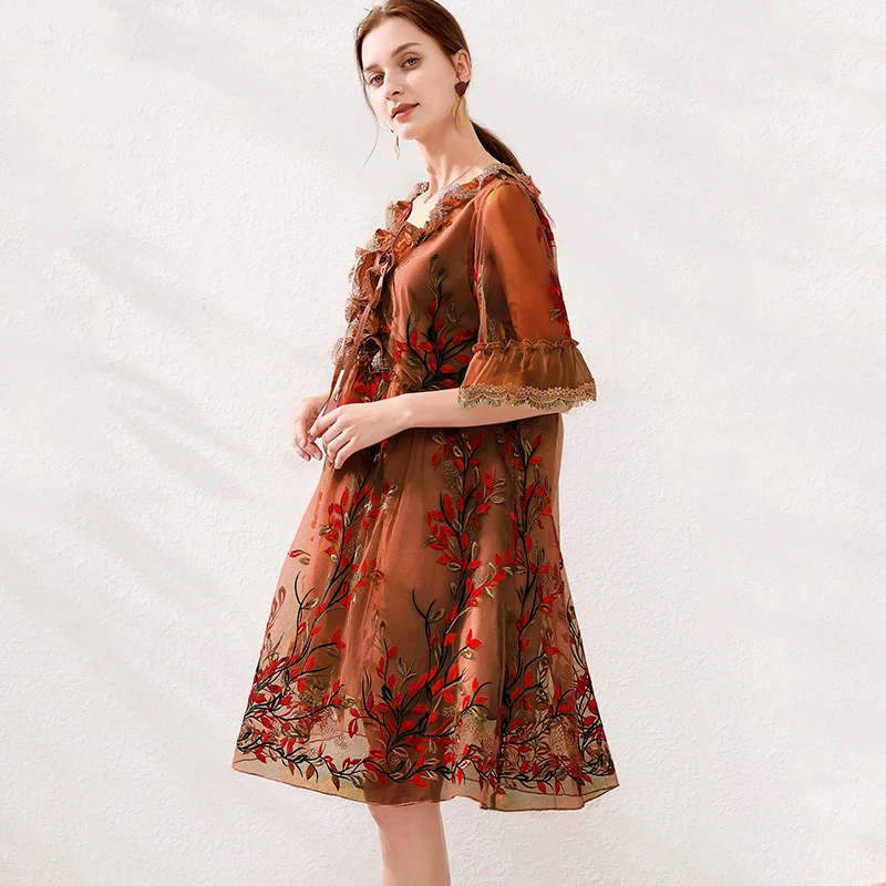 

Chiffon Embroidery Dresses 2021 Floral Summer Plus Size Women Ruffle Loose Elegant Beach Dress Sexy Party Summer Female 4xl