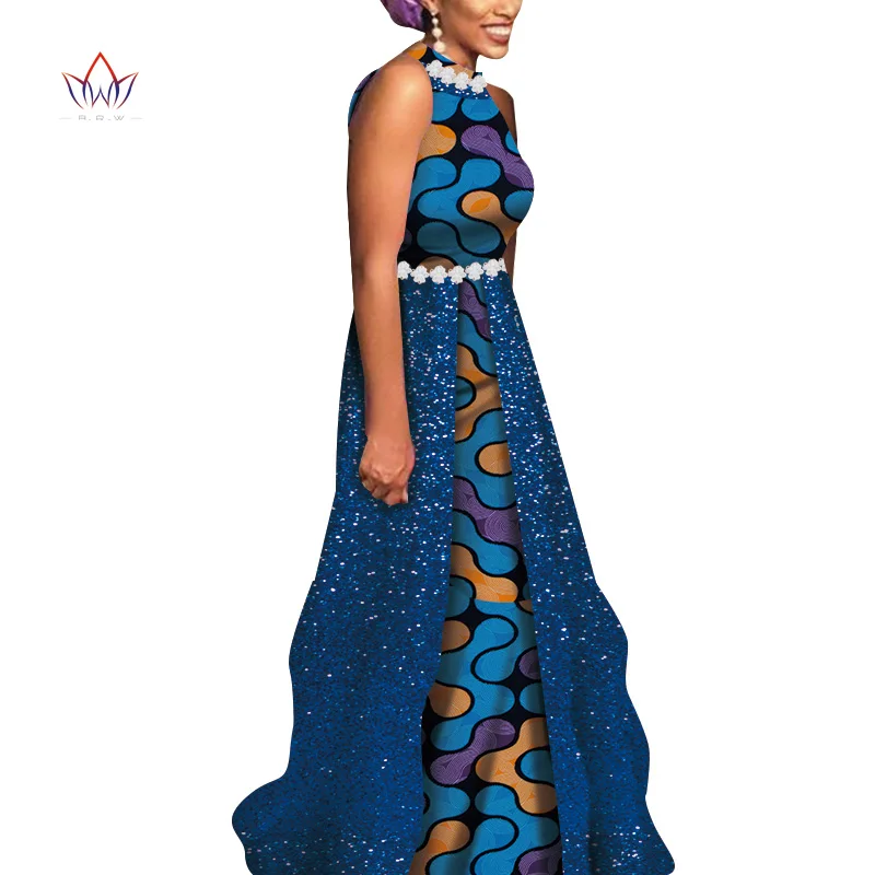 African Women Wedding Party Dress Bazin Riche African Clothing Sleeveless Print Long Dress Bridesmaid Dress Engagement WY6785