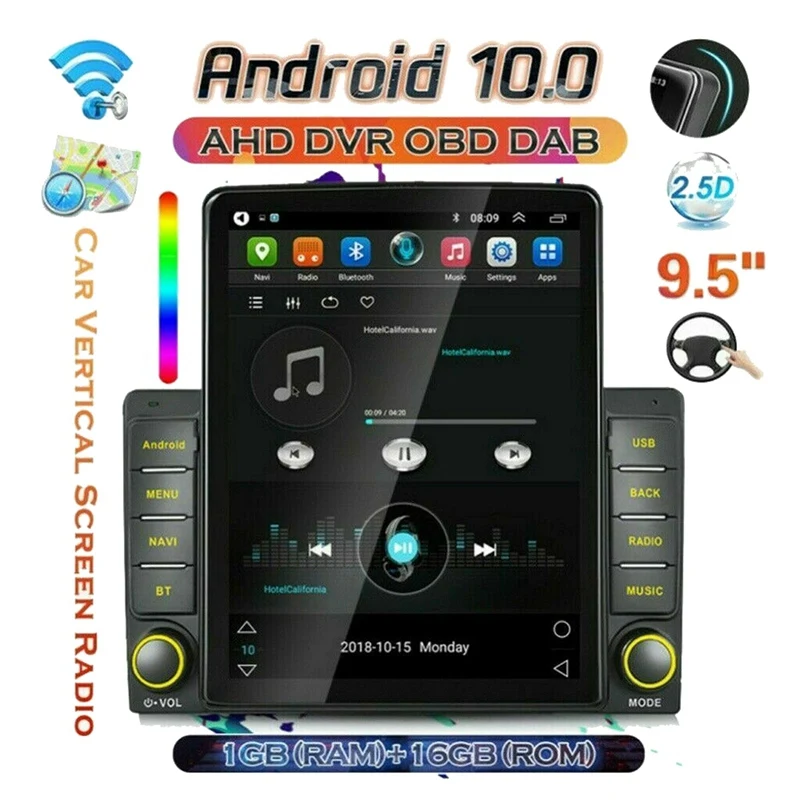 

2 Din Android 9.5 Inch Touch-Screen Car MP5 Player Stereo GPS Navi Bluetooth Radio FM WiFi Mirror Link + HD Camera
