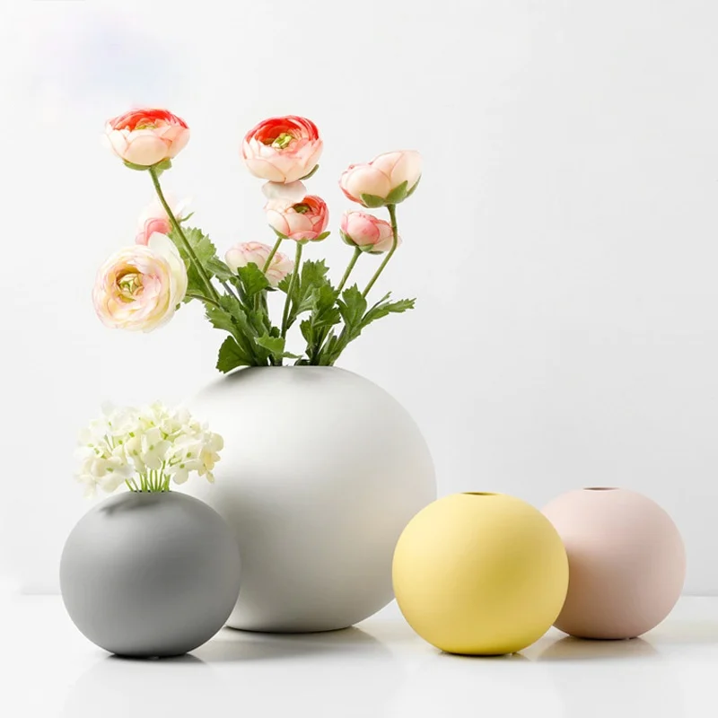 

Nordic Ins Modern Minimalist Ceramic Vase Craft Plant Holder Artwork Round Flower Vase Ornaments Home Decoration Wedding Gift