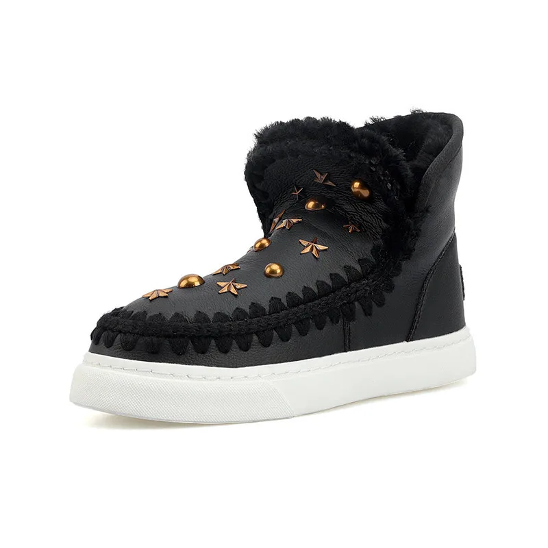 

Winter White Keep Warm Snow Boots Women New Korean Fashion Wool Short Boots Rivets Autumn and Winter New Casual Cotton Shoes