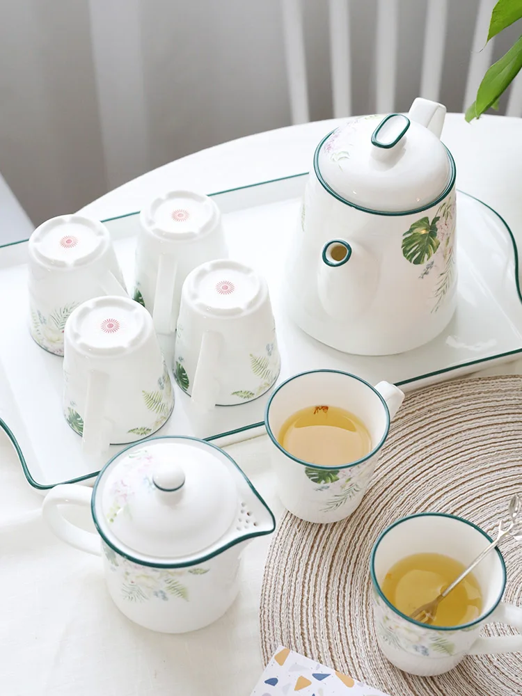 Juego De t&eacute; blanco, Taza De cer&aacute;mica europea, juego De t&eacute; De flores De la tarde, tetera De porcelana, Jogo De Xicaras, vajilla-5