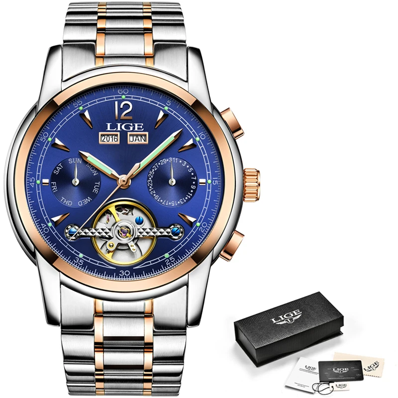 Relojes LIGE Мужские автоматические механические Спортивные часы мужские роскошные