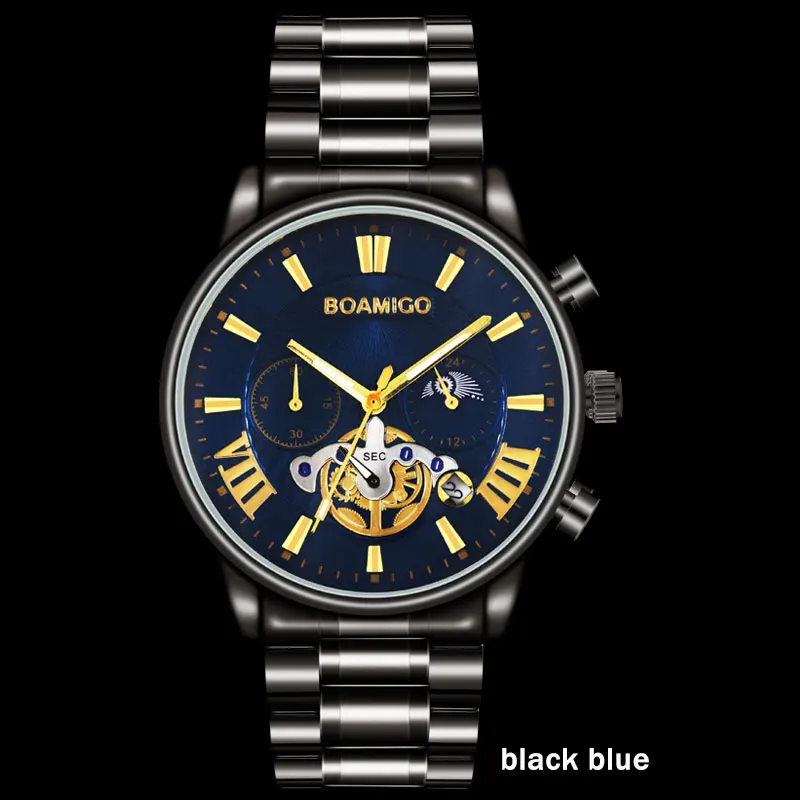 F933Ablackblue BOAMIGO, мужские часы, Топ бренд, Роскошные, водонепроницаемые, модные, кварцевые, бизнес, мужские часы, часы, повседневные, механические, турбийон, Wist часы - Цвет: F933Ablackblue