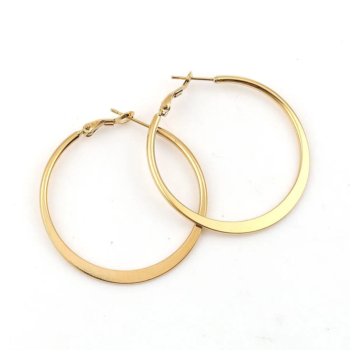 1 Pair 316 Stainless Steel Circle Hoop Earrings Gold Color Round Earrings For Women Ladies Fashion Trendy Ear Jewelry 40mm Dia.