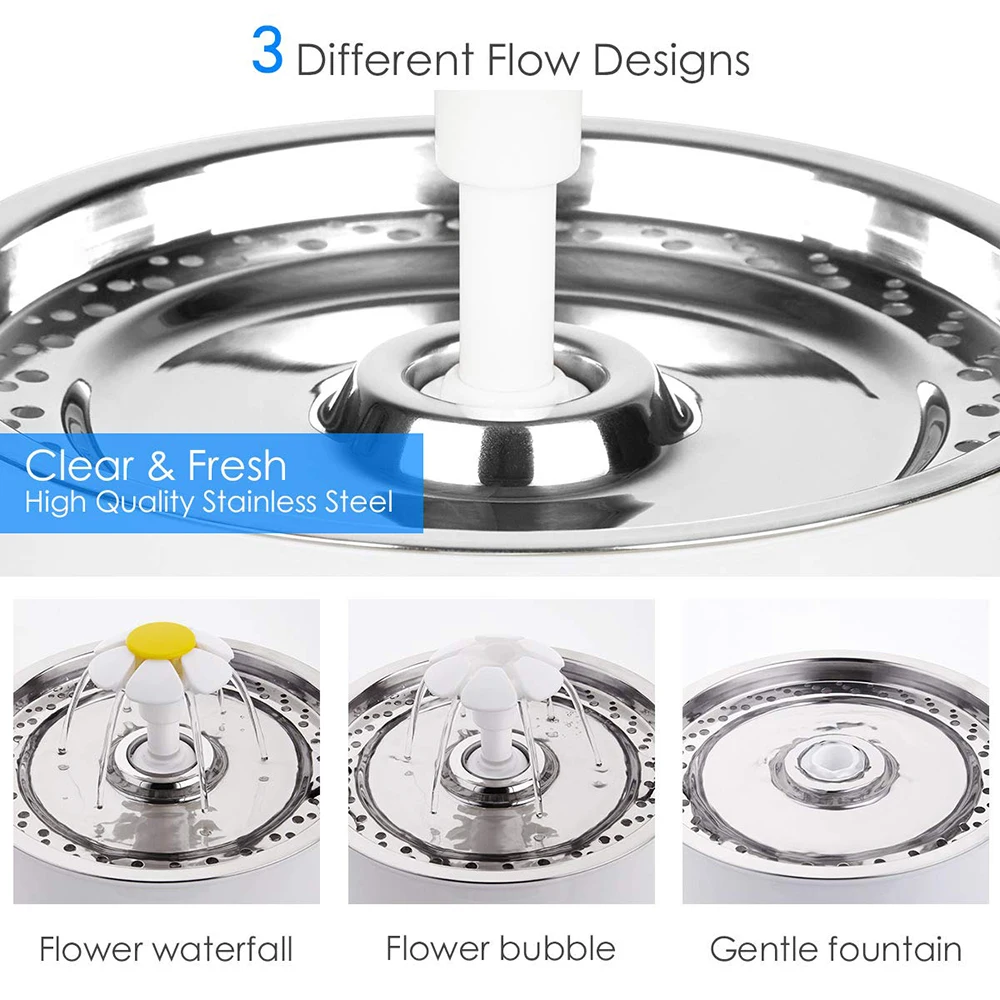 

Cat Water Fountain 2.4L Stainless Steel Intelligent Auto Power Off Pump Water Level Filters Window Light Mat LED Brush 1 3 1