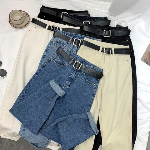 Free Belt Vintage High Waist Harlan Jeans Women New Students Korean Fashion All-match Female Loose Boyfriend Denim Pants