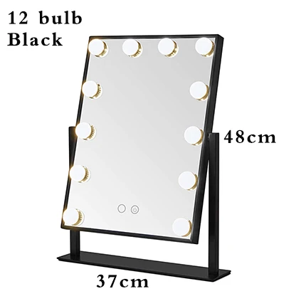 12 bulb Black Beauty Makeup Mirror with Lights 12 LED Bulbs Vanity Touch Control Adjustable Brightness Beauty Salon Cosmetic Hollywood Mirror - Цвет: 12 bulb Black
