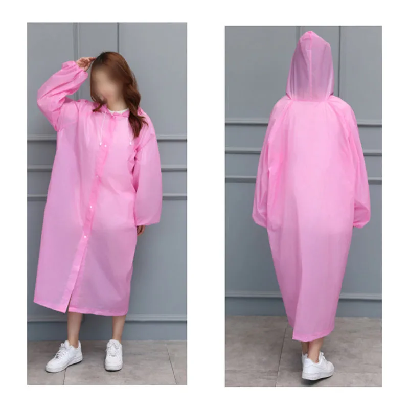 

New Reusable Women Raincoat Thicken Waterproof Rain Coat Hooded Rain Ponchos With Drawstring Camping Long Section Rainwear