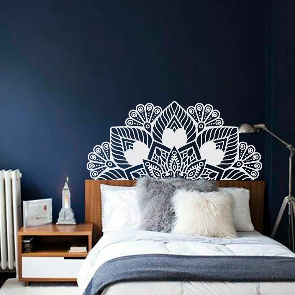 

Half mandala wall decal Headboard Bohemian Mandala Wall sticker Vinyl Removable Yoga Decor Home Living room Decor Mural Z824