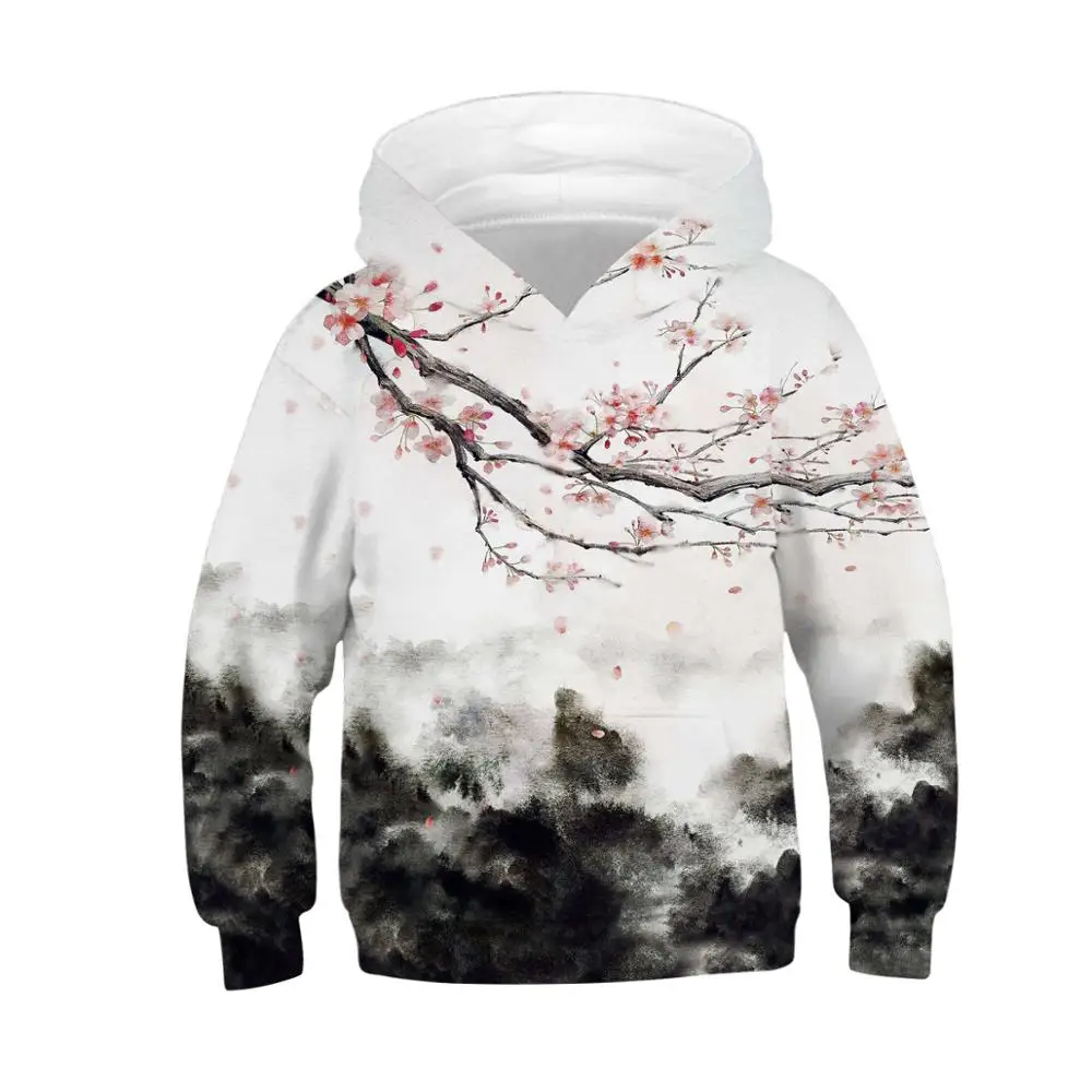 Черно белые толстовки с 3D принтом леса для мальчиков и девочек подростков