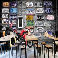 milofi custom wallpaper mural europe and america nostalgic retro brick wall license plate motorcycle background wall