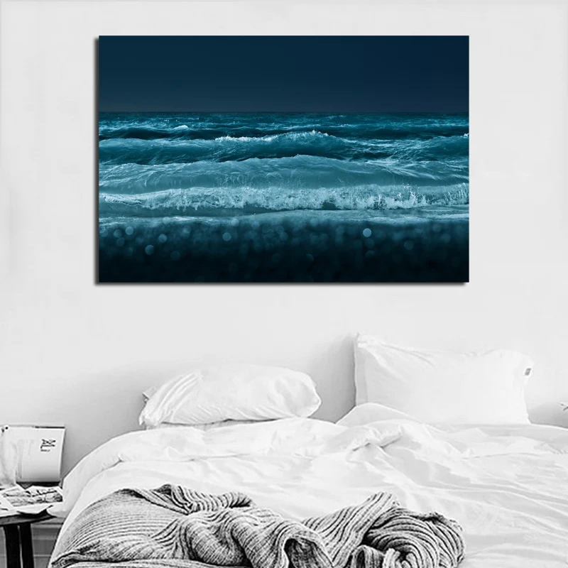 Настенная картина океанские волны ночью художественный холст плакаты печать