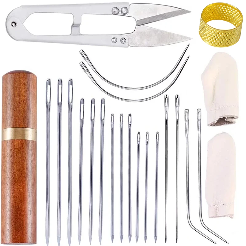 23 шт. иглы для вышивки кожи Imzay включая изогнутые прямые наперсток ножницы