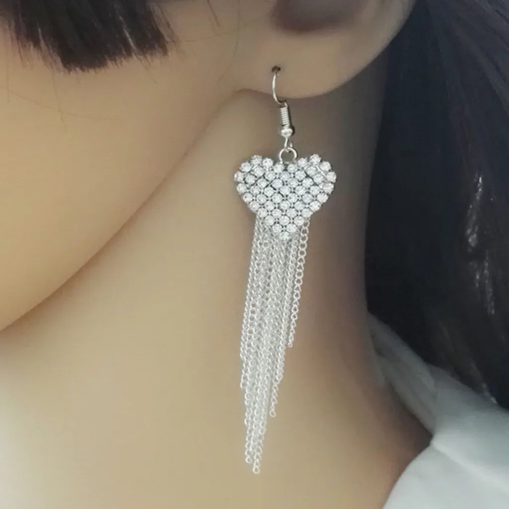 Роскошные серьги кисточки длинные со стразами инкрустированные женские в