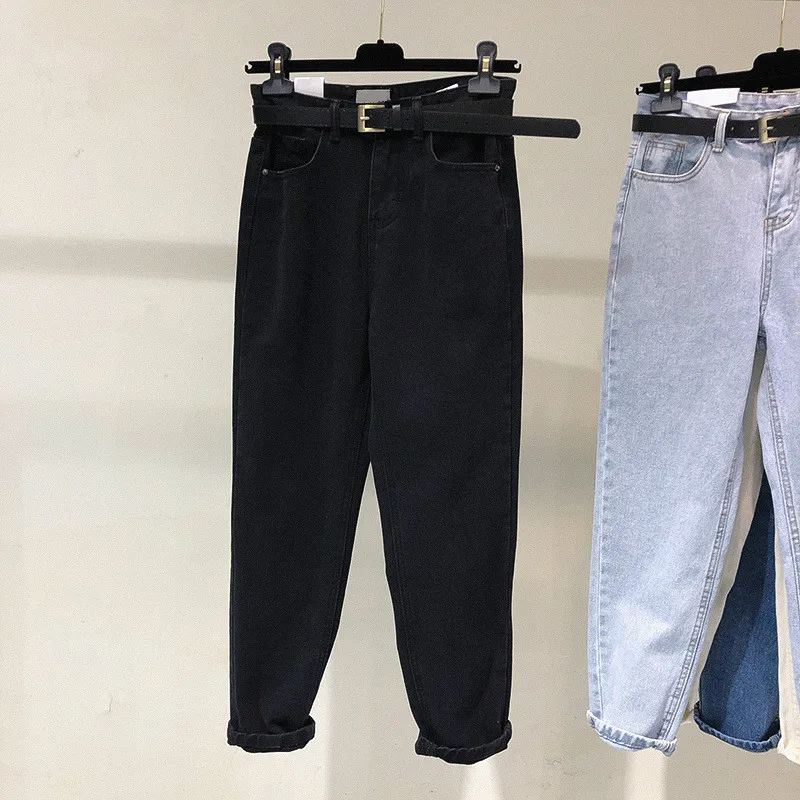 

Vintage Denim Jeans for Girls Female Loose Thin Long Trousers Spring New Arrival High Waist Casual Harem Distressed Jeans Solid