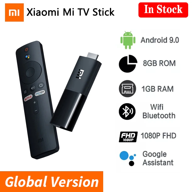 

In Stock Xiaomi Mi TV Stick Android TV 9.0 4-core EU Plug HD 1080P Dual Decoding 1GB RAM 8GB ROM Google Play Netflix YouTube