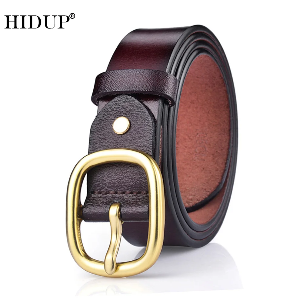 HIDUP Ladies Quality Design Genuine Leather Female Belts Pin Buckle Alloy Metal Belt for Women Accessories 2.8cm Width AKWJ041