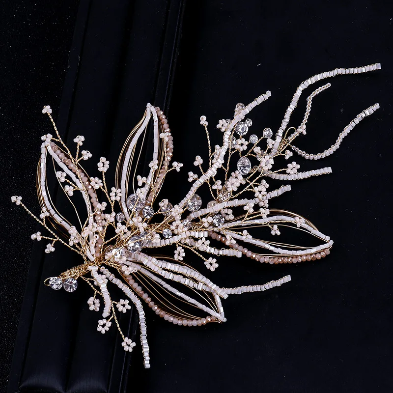 

Rhinestone Beaded Tiaras Bridal Crown Headband Women Headpiece Floral Wedding Hair Accessories Crystal Bride Hair Jewelry