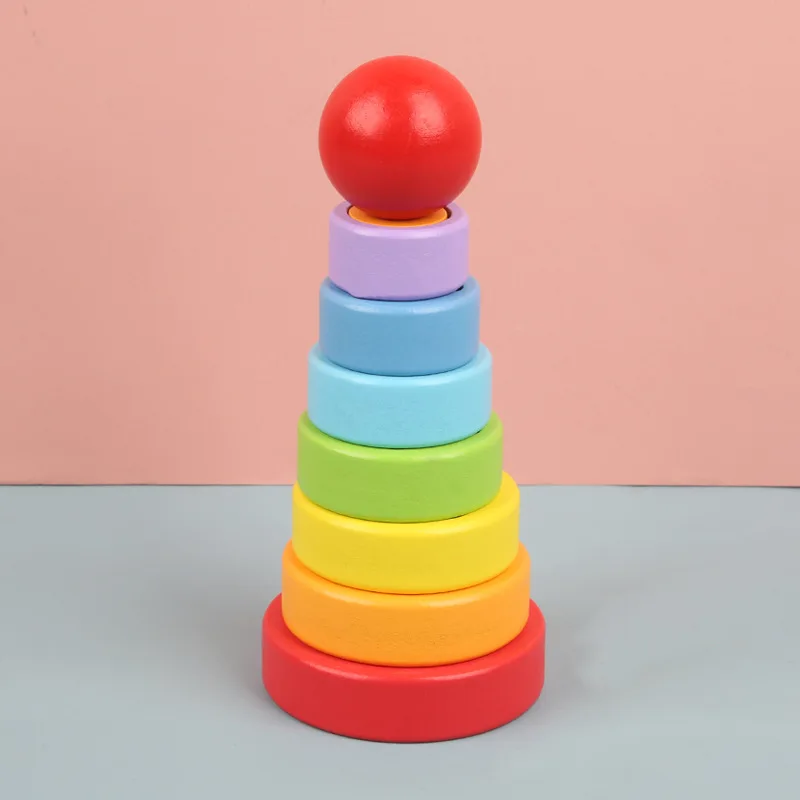 Деревянная Радужная башня многослойный круг строительные блоки креативная