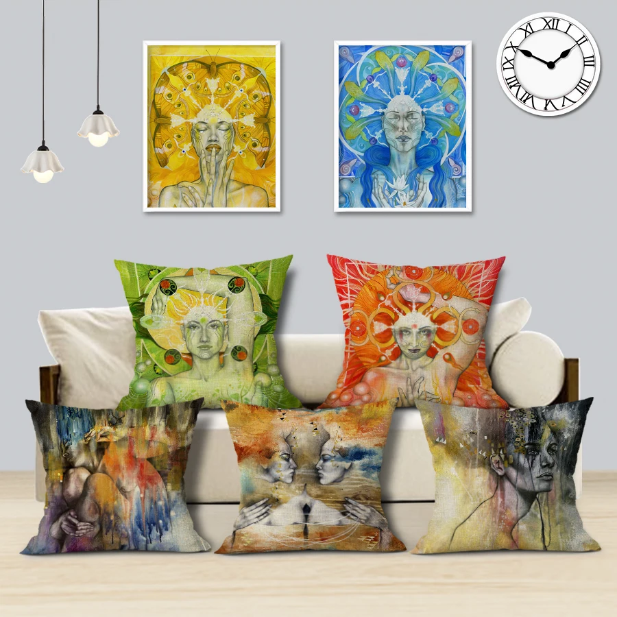 Абстрактная живопись декоративные наволочки Квадратные льняные золотые