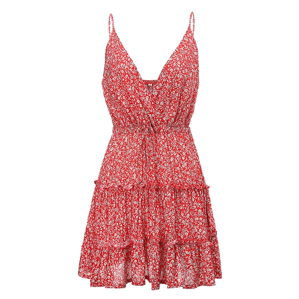 

Floral Dress Woman Summer Short V Neck Spaghetti Strap Mini Casual Vestidos Sexy Beach Wear Ladies Elegant Outfit Y2k Aesthetic