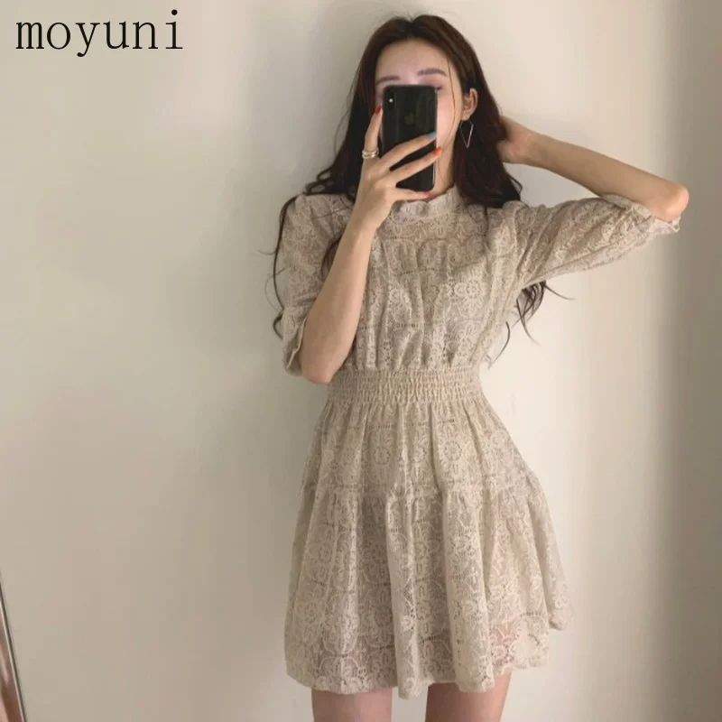 

Korean Fashion Style Japanese Cute Elegant Fairy Temperament Princess Style Lace Short Sleeve Black Short Sleeve Dress for Women