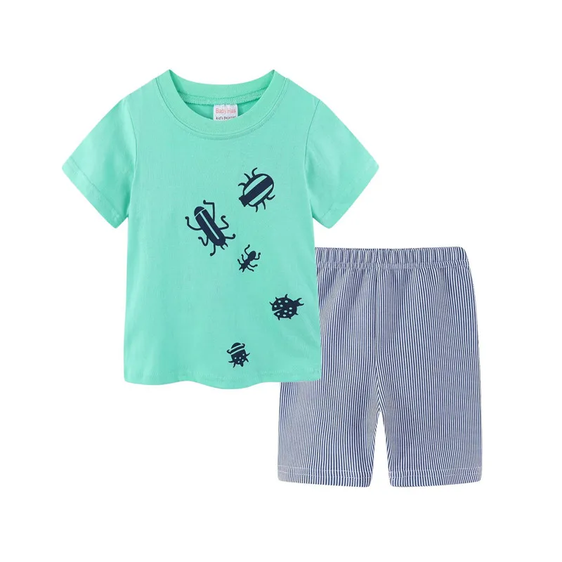 Детский хлопковый костюм с акулами летний комплект одежды для мальчиков 2021 | - Фото №1