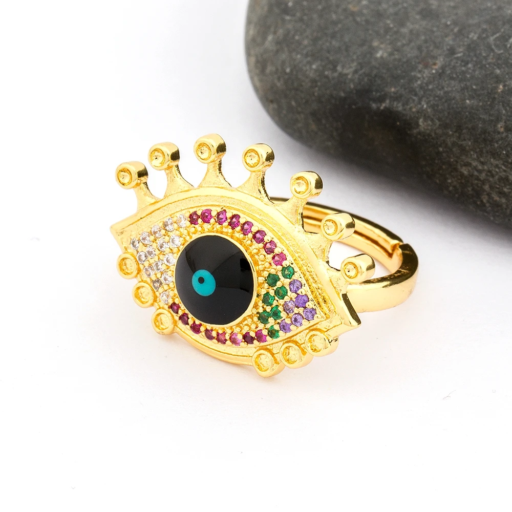 

Top Selling High Quality Copper Zirconia Turkey Evil Eye Rings 4 Colors Choice Lucky Adjustable Jewelry Rings For Female Gift