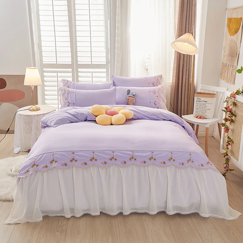 

Romantic Embroidery Bedding Set Duvet Cover and Pillowcase Bed Linens Luxury Style Quilts Cover 220x240cm Queen Single Size New