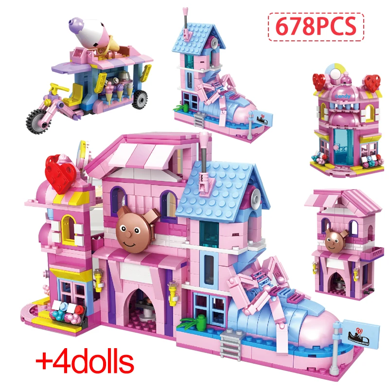 

678 шт. 4 в 1 Городской уличный вид обувной дом мороженое модель автомобиля строительные блоки для друзей кирпичи обучающие игрушки для девоче...