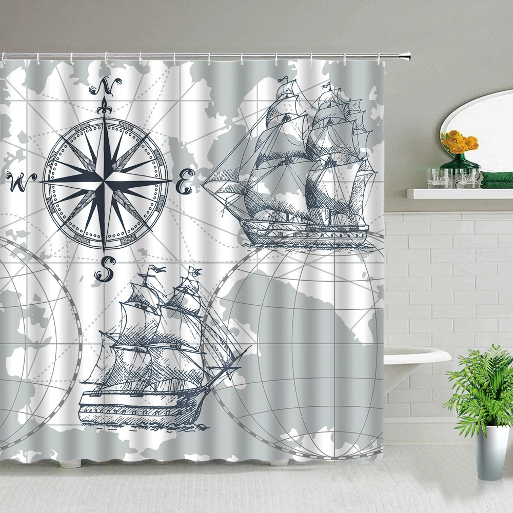 

Geometric Pattern Waterproof Shower Curtain Indian Bohemian Mandala Flower Leopard Sailboat Bathroom Screen Hanging Curtains