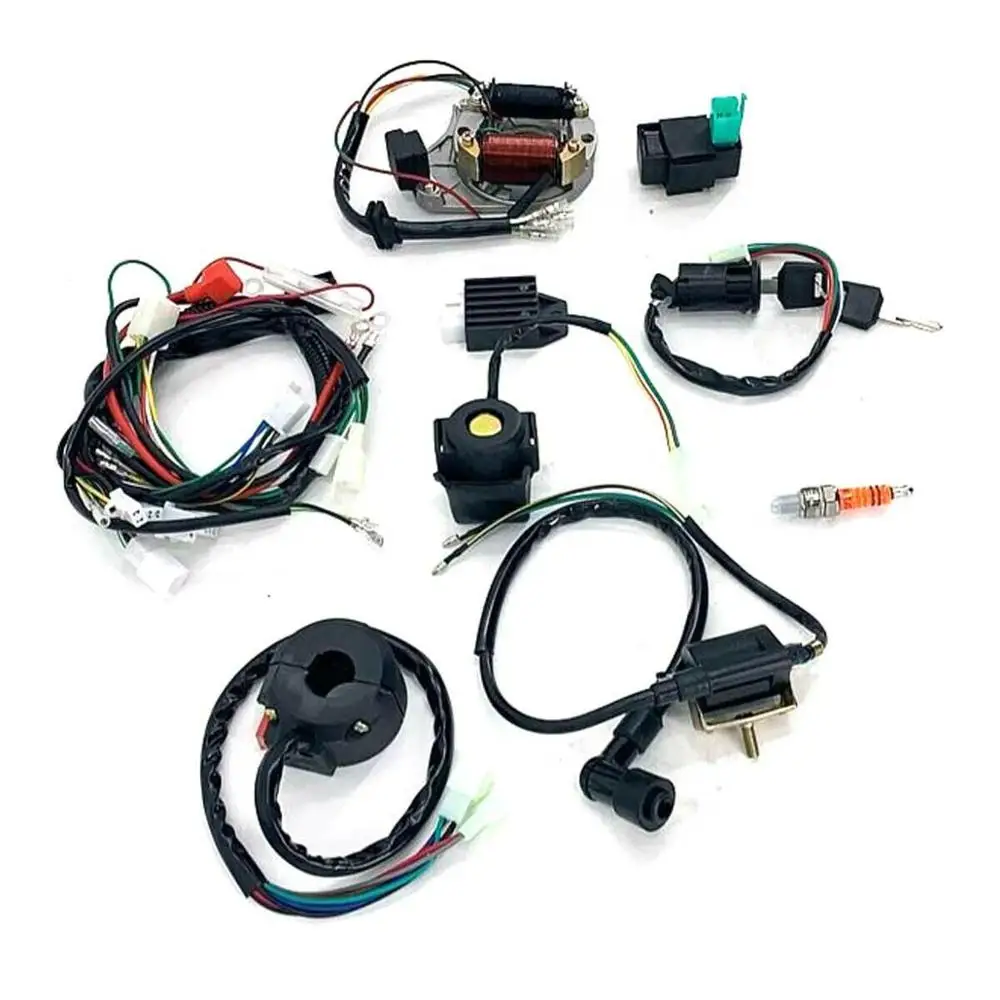 

Electric Wiring Harness Wire Loom CDI Ignition Coil Stator Kit ATV Quad Dirt Bike Scooter 50/70/90/110CC Wire Harness Assembly