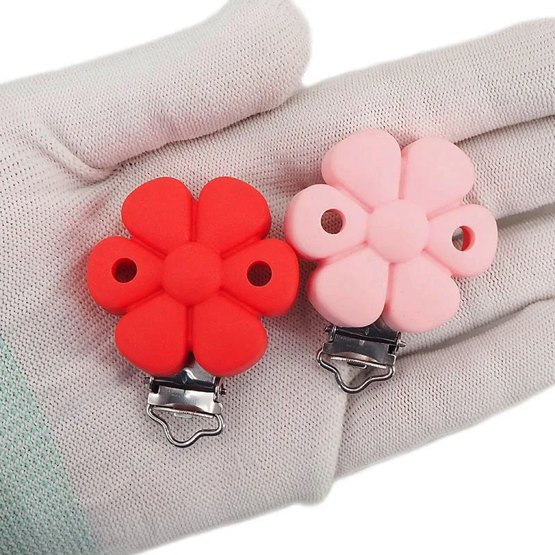 Chenkai-Clip de silicona para beb&eacute;, forma de flor, sin BPA, collar infantil, colgante sensorial, chupete de lactancia, juguetes de dentici&oacute;n, 10 Uds.-2